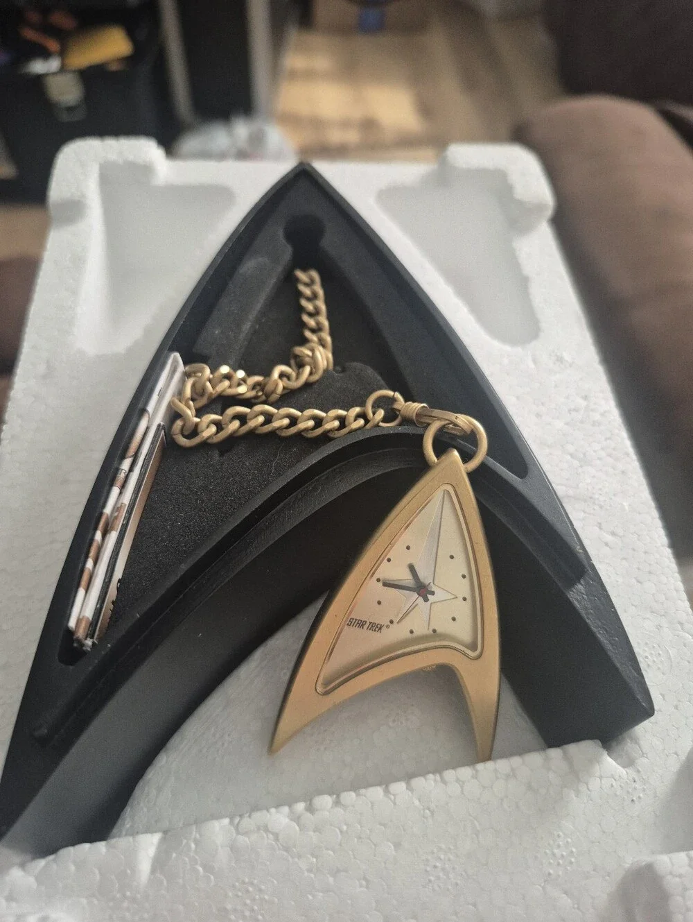 Vtg Star Trek 30th Anniversary Fossil Pocket Watch Gold Tone Chain New Battery